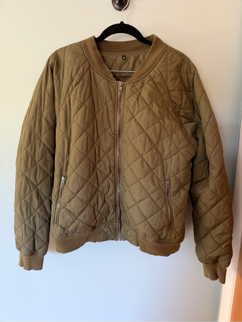 Source Unknown Quilted Bomber Jacket in Olive Green